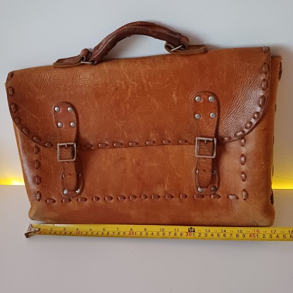 Vintage Montreal Atelier Hand Crafted Leather Stitching Briefcase Messenger Bag - Picture 10 of 16